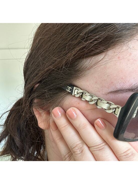 Chanel White Leather + Silver Chain Logo Oversized Black Fram eSunglasses main image 8
